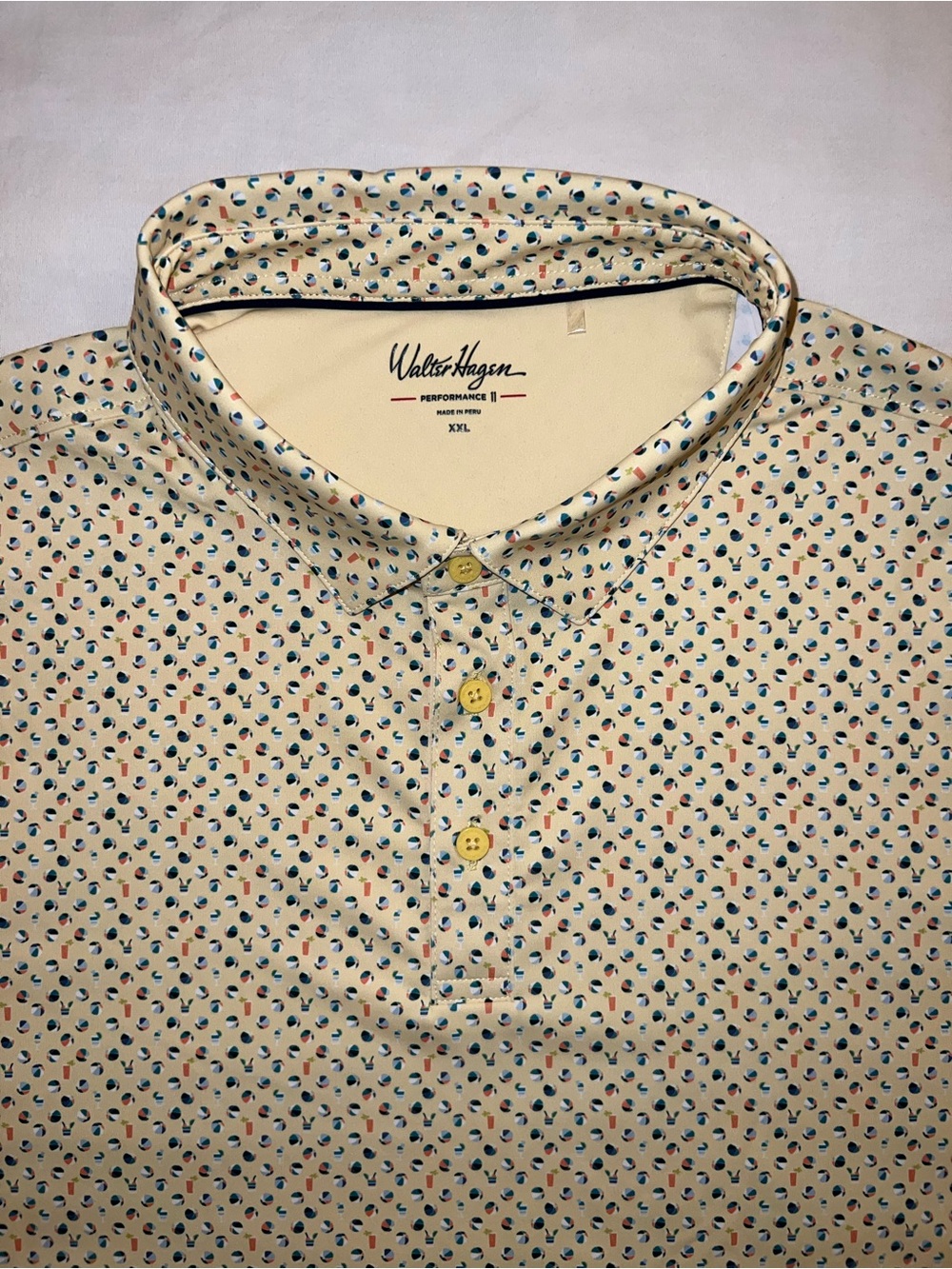 Walter Hagen Performance 11 Men's 2XL Yellow, Multi Color Novelty AOP Polo